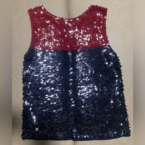 J Crew Sequined Top Women’s Collection Red/black Colorblock - Size XS - Picture 2 of 3